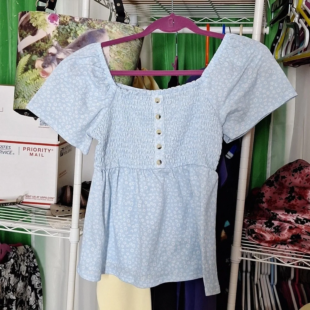 NOBO BLUE SQUARE NECK CROP TOP LARGE